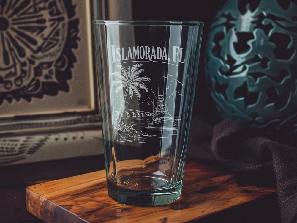 Islamorada Florida Pint Glass, Islamorada FL Souvenir Beer Glass, Florida Keys Coastal Drinkware, Island Vacation Gift