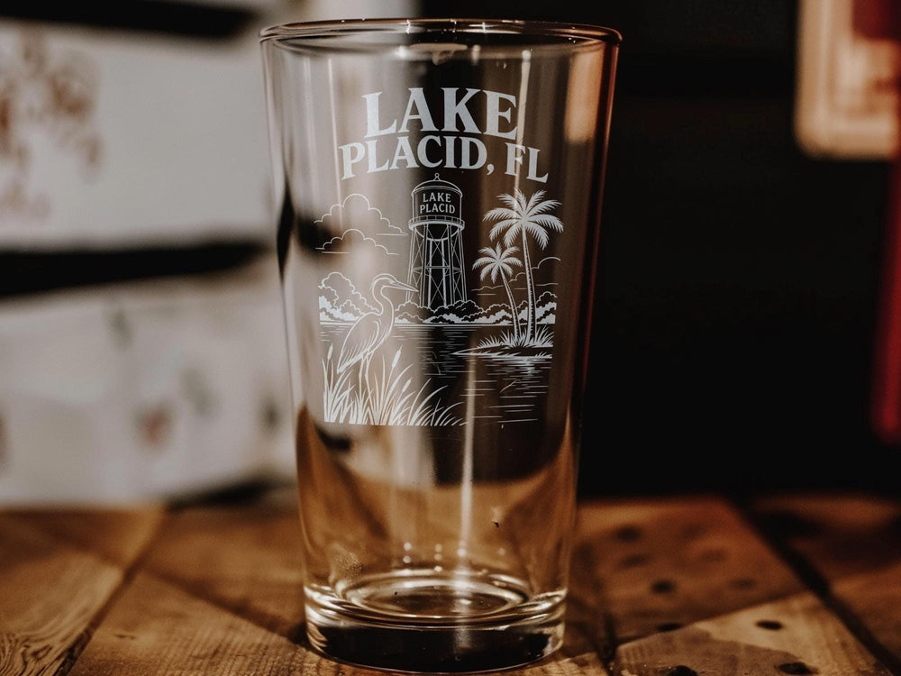 Lake Placid Florida Pint Glass, Lake Placid FL Souvenir Drinking Glass, Florida Lake Town Gift, Vacation Keepsake Glassware