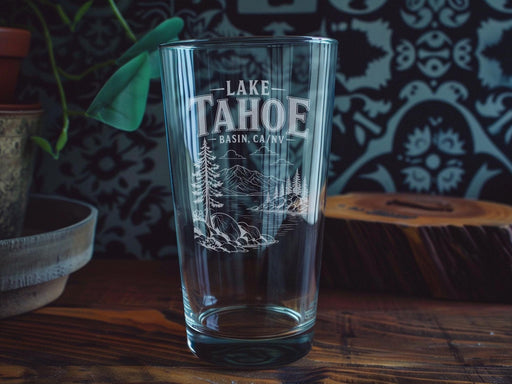 Lake Tahoe Basin Pint Glass, Lake Tahoe Nevada California Souvenir Drinking Glass, Sierra Nevada Mountain Lake Gift