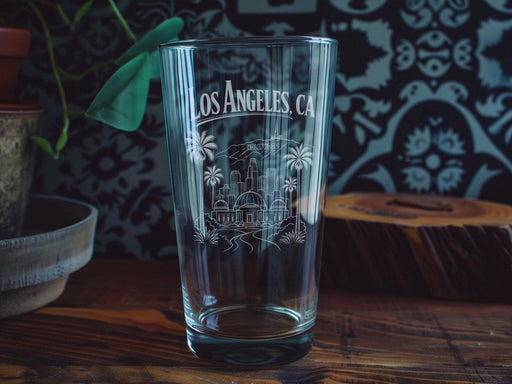 Los Angeles CA Pint Glass, Los Angeles California Souvenir Beer Glass, LA City Travel Gift, West Coast Barware, California Keepsake Glass