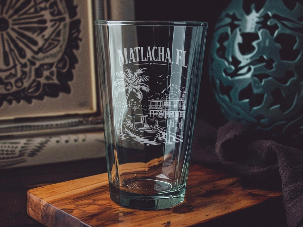 Matlacha Florida Pint Glass, Matlacha FL Souvenir Bar Glass, Coastal Island Town Gift, Vacation Keepsake Drinkware