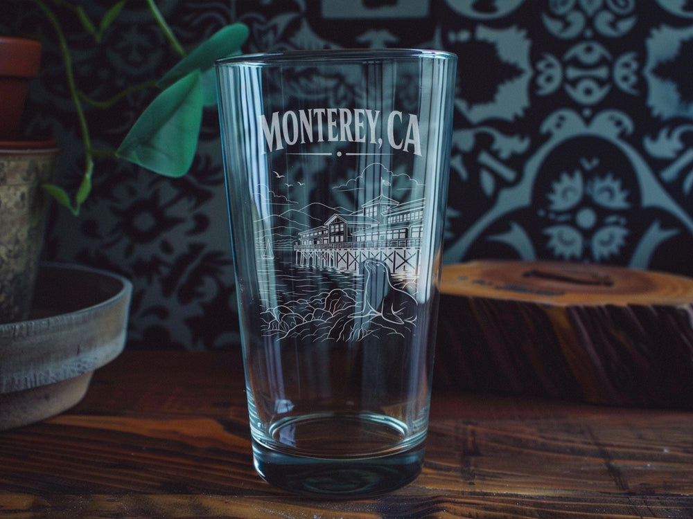 Monterey CA Pint Glass, Monterey California Souvenir Beer Glass, Coastal City Travel Gift, California Coast Drinkware