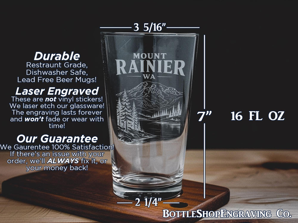 Mount Rainier Washington Pint Glass, Mt Rainier National Park Souvenir Beer Glass, Pacific Northwest Mountain Gift, Seattle Trip Keepsake