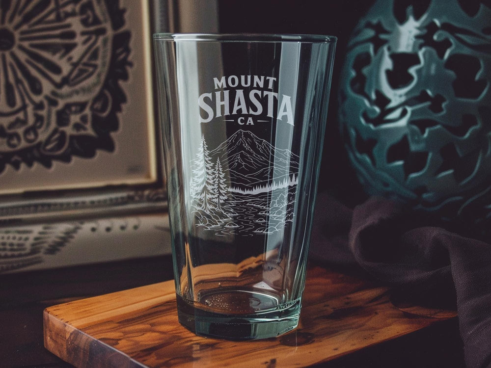 Mount Shasta California Pint Glass, Mount Shasta CA Souvenir Beer Glass, Northern California Travel Gift, Mt Shasta Drinkware