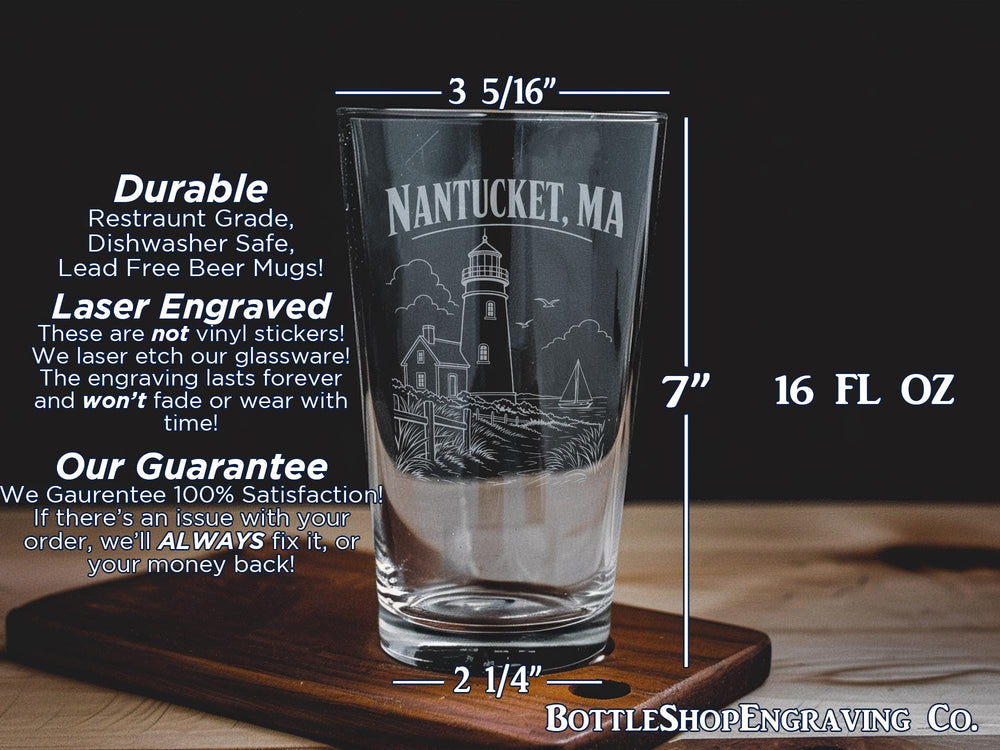 Nantucket MA Pint Glass, Nantucket Massachusetts Souvenir Beer Glass, Coastal Island Vacation Drinkware, New England Gift