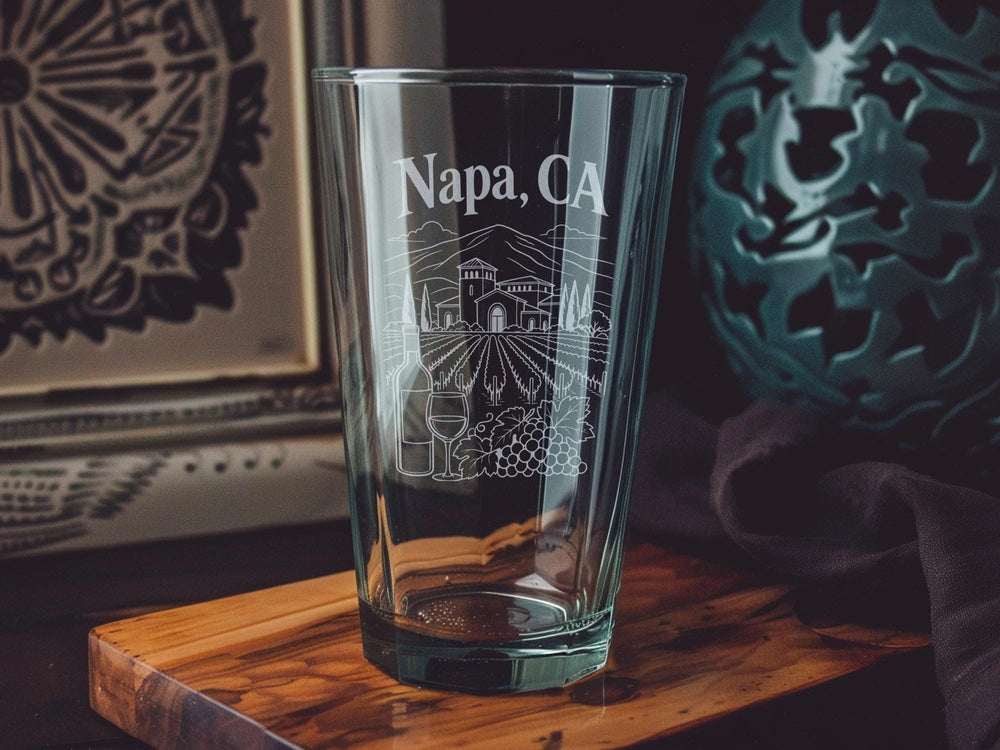Napa CA Pint Glass, Napa Valley California Souvenir Beer Glass, Wine Country Barware Gift