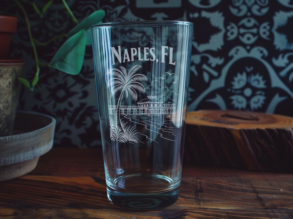 Naples FL Pint Glass, Naples Florida Souvenir Drinkware, Coastal Gulf Coast Vacation Gift, City Name Bar Glass