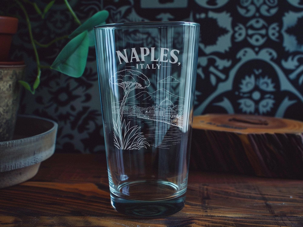 Naples Italy Pint Glass, Naples Souvenir Beer Glass, Italian Travel Gift, Naples City Drinkware, Italy Vacation Keepsake Glass