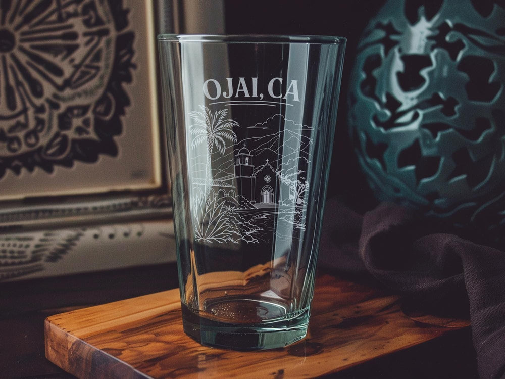 Ojai California Pint Glass, Ojai CA Souvenir Glass, Ojai City Gift, California Travel Keepsake, Ojai Vacation Drinkware