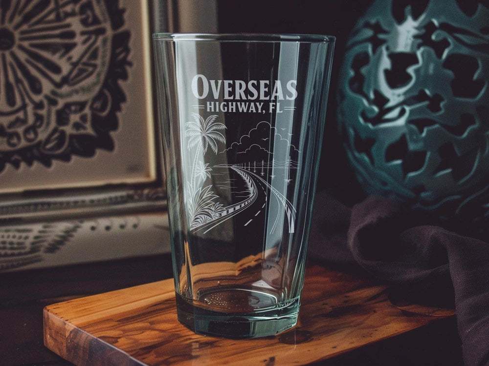 Overseas Highway Florida Pint Glass, Florida Keys Scenic Road Souvenir Glass, Key West Travel Gift Drinkware