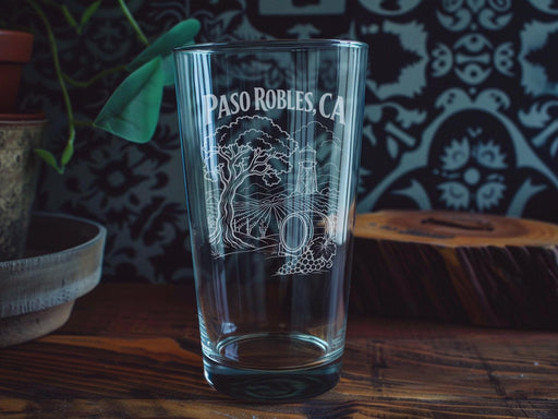 Paso Robles CA Pint Glass, California Souvenir Drinkware, Paso Robles Gift, Central Coast Travel Keepsake Glass