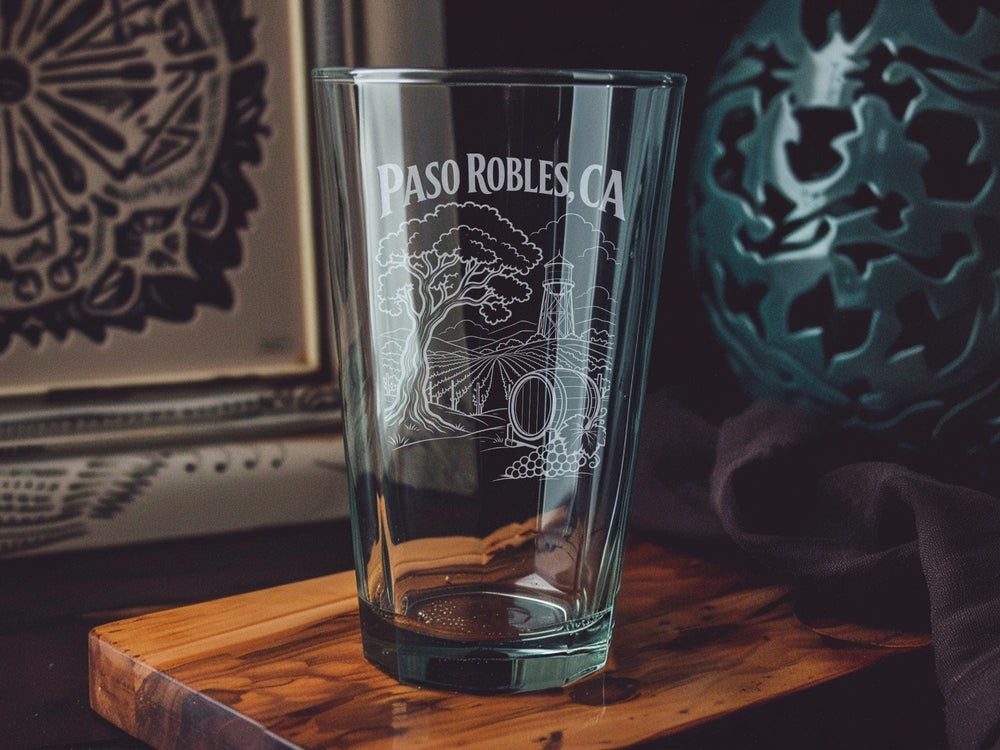 Paso Robles CA Pint Glass, California Souvenir Drinkware, Paso Robles Gift, Central Coast Travel Keepsake Glass
