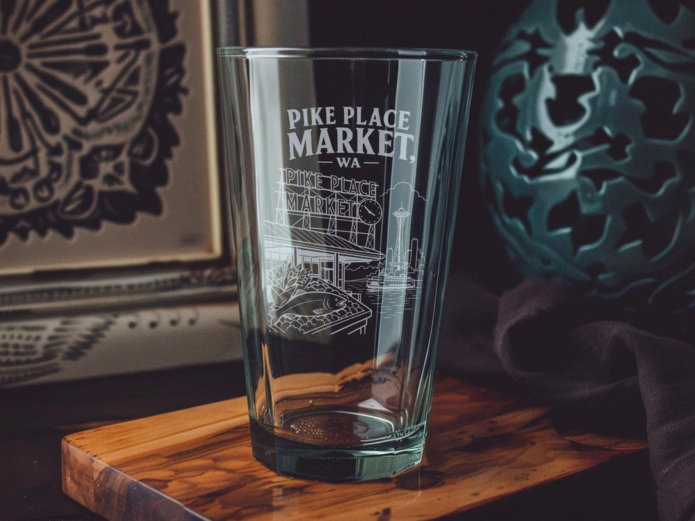 Pike Place Market Seattle WA Pint Glass, Washington Souvenir Beer Glass, Seattle Landmark Drinkware, Market Sign Glass