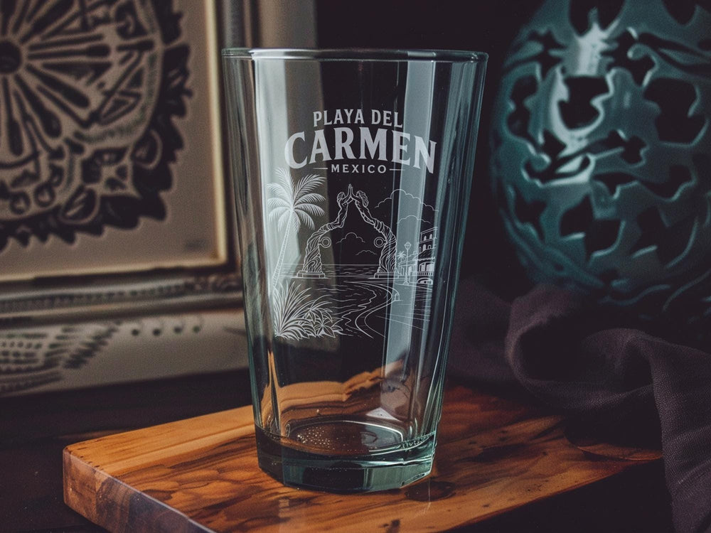 Playa del Carmen Mexico Pint Glass, Playa del Carmen Souvenir Beer Glass, Riviera Maya Travel Gift, Mexico Vacation Drinkware