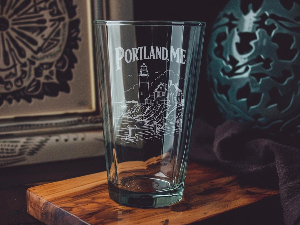 Portland, Maine Pint Glass | Portland ME Souvenir Beer Glass | Coastal New England City Drinkware Gift