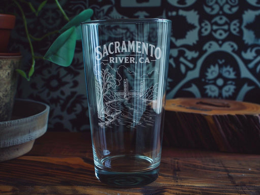 Sacramento River California Pint Glass, Sacramento CA River Scene Drinking Glass, California River Souvenir Barware Gift