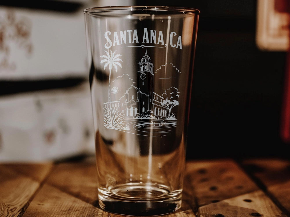 Santa Ana CA Pint Glass, Santa Ana California Souvenir Beer Glass, Orange County Travel Gift, City Landmark Keepsake Glass