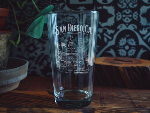 San Diego CA Pint Glass, San Diego California Souvenir Beer Glass, San Diego City Travel Gift, Coastal California Drinkware