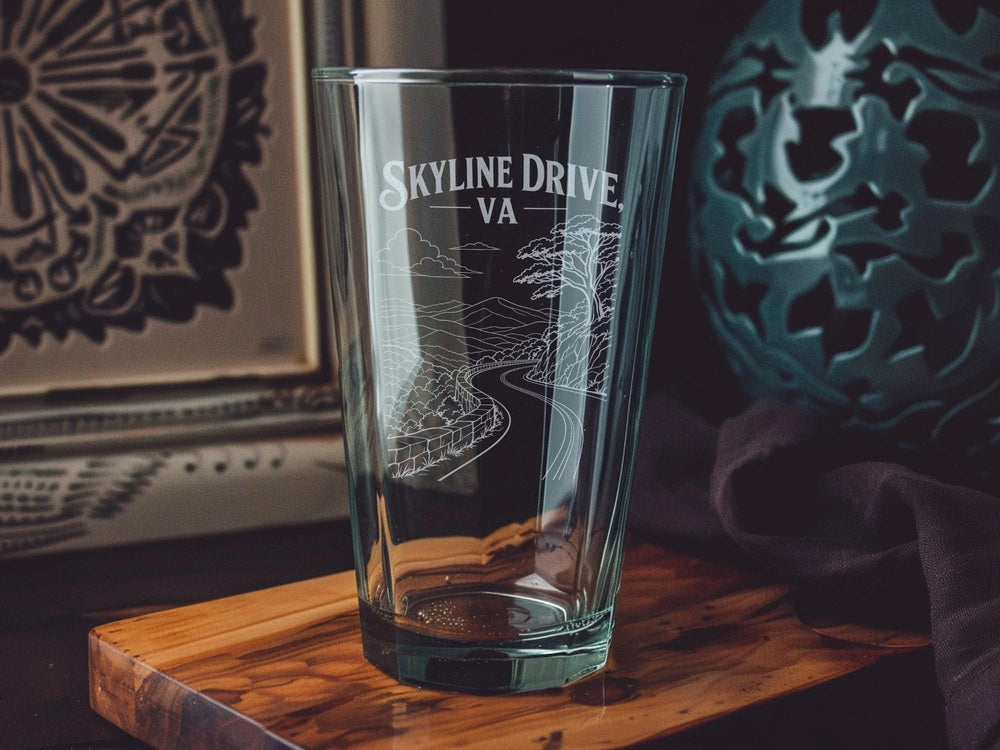 Skyline Drive VA Pint Glass, Shenandoah National Park Virginia Souvenir Beer Glass, Scenic Mountain Road Travel Gift