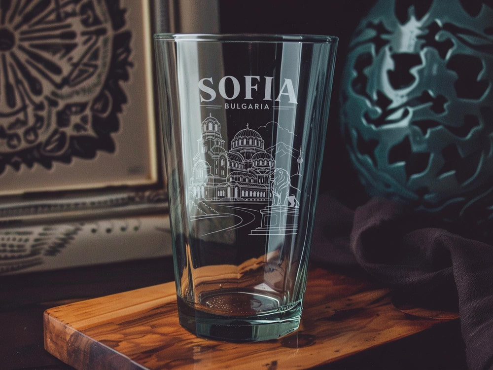 Sofia Bulgaria Pint Glass, Sofia Skyline Souvenir Beer Glass, Bulgaria Travel Gift, Sofia City Landmark Pub Tumbler