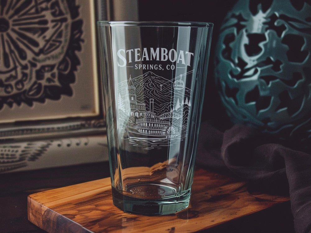 Steamboat Springs Colorado Pint Glass, Steamboat Springs CO Souvenir Drinking Glass, Colorado Travel Gift Pint Glass