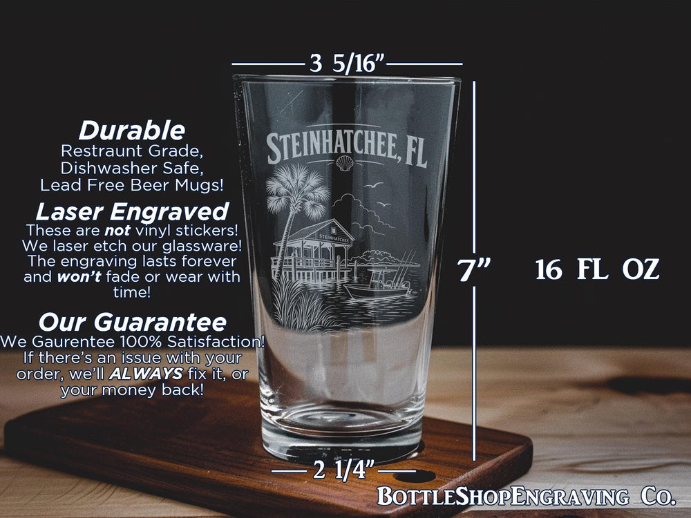 Steinhatchee FL Pint Glass, Florida Gulf Coast Souvenir Drinkware, Steinhatchee River Fishing & Boating Gift