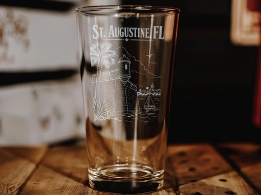 St. Augustine FL Pint Glass, St Augustine Florida Souvenir Glass, Historic Old City Travel Gift, Coastal Vacation Drinkware