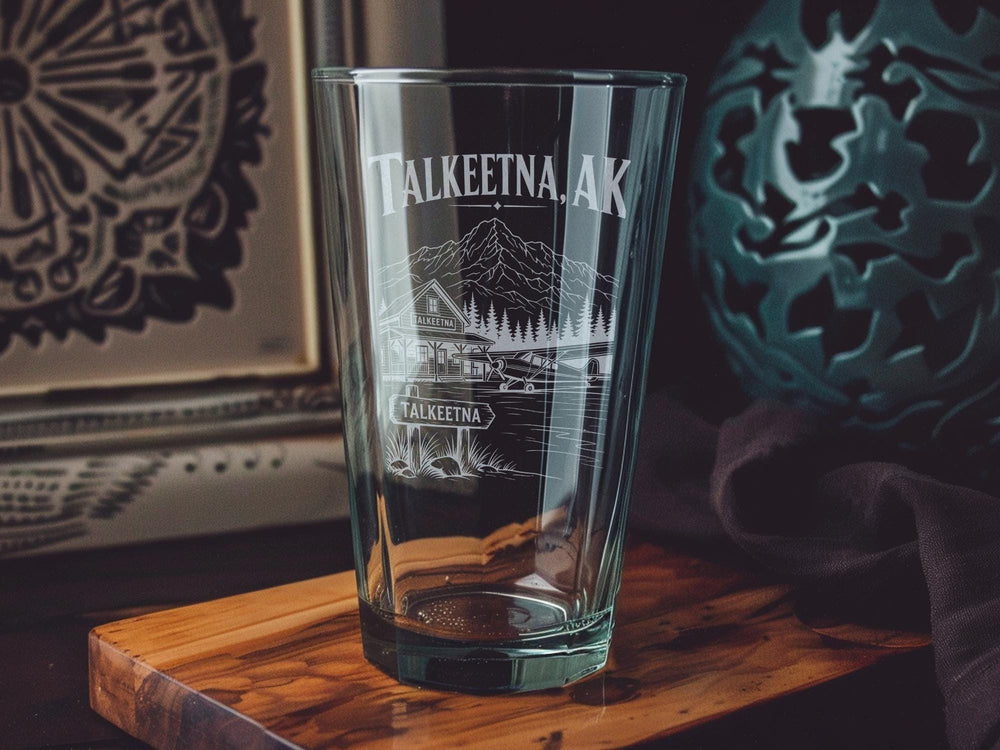 Talkeetna Alaska Pint Glass, Talkeetna AK Souvenir Beer Glass, Alaska Travel Gift, Denali Gateway Tumbler, Mountain Town Drinkware