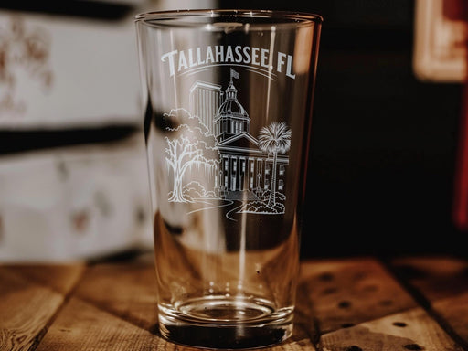 Tallahassee FL Pint Glass, Tallahassee Florida Souvenir Beer Glass, City Name Drinkware, Florida Travel Gift, Bar Glassware