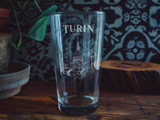 Turin Italy Pint Glass, Torino Souvenir Beer Glass, Italy Travel Gift, Piedmont City Skyline Drinkware, Italian City Keepsake Glass