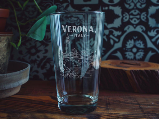 Verona Italy Pint Glass, Verona City Skyline Souvenir Beer Glass, Italian Travel Gift Drinkware, Italy Vacation Keepsake Glass