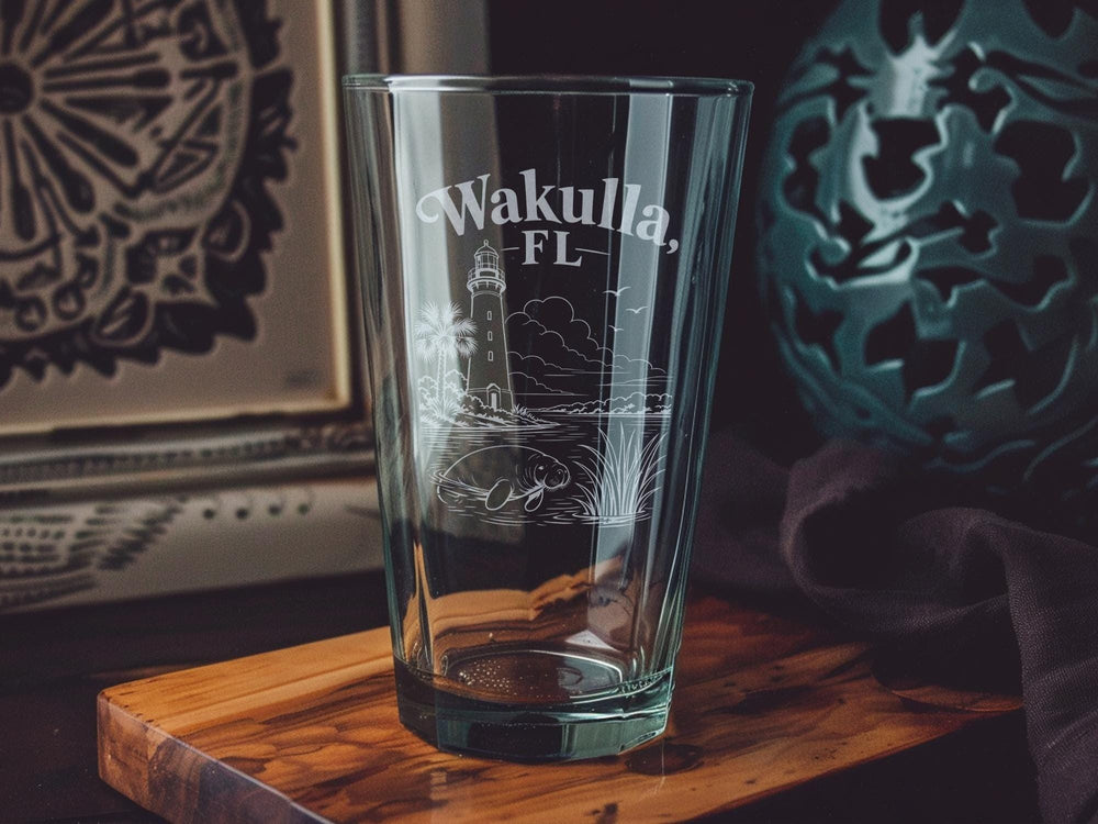 Wakulla Florida Pint Glass, Wakulla FL Souvenir Drinkware, Wakulla County Travel Gift, Florida Vacation Bar Glass
