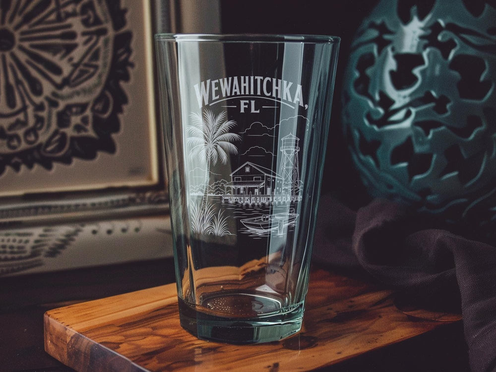 Wewahitchka Florida Pint Glass, Wewahitchka FL Souvenir Beer Glass, Gulf County Florida Travel Gift Glassware