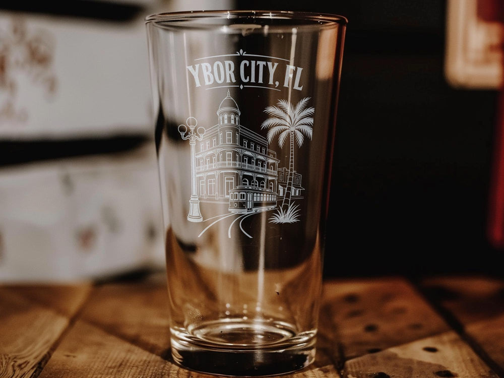 Ybor City Florida Pint Glass, Ybor City FL Souvenir Beer Glass, Tampa Florida Gift, Travel Keepsake Drinkware