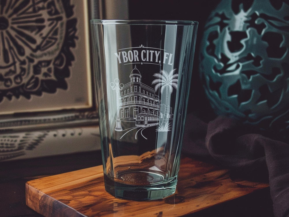 Ybor City Florida Pint Glass, Ybor City FL Souvenir Beer Glass, Tampa Florida Gift, Travel Keepsake Drinkware
