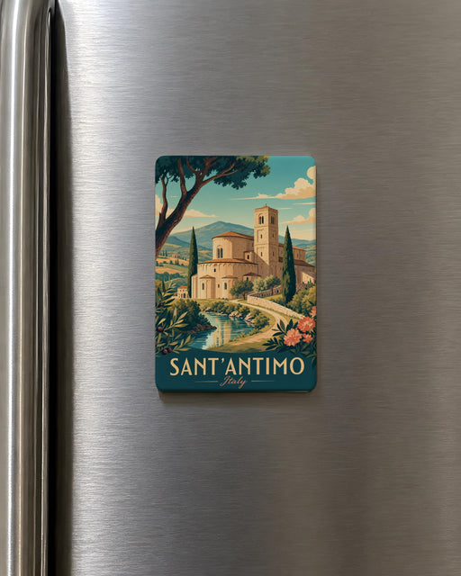 Abbey of Sant’Antimo Fridge Magnet, Tuscany Italy Romanesque Monastery Landmark Souvenir Magnet, Travel Gift Kitchen Decor