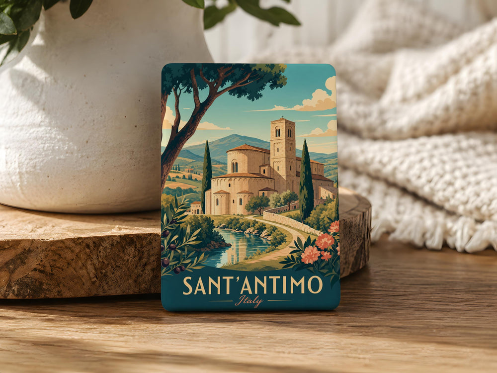 Abbey of Sant’Antimo Fridge Magnet, Tuscany Italy Romanesque Monastery Landmark Souvenir Magnet, Travel Gift Kitchen Decor