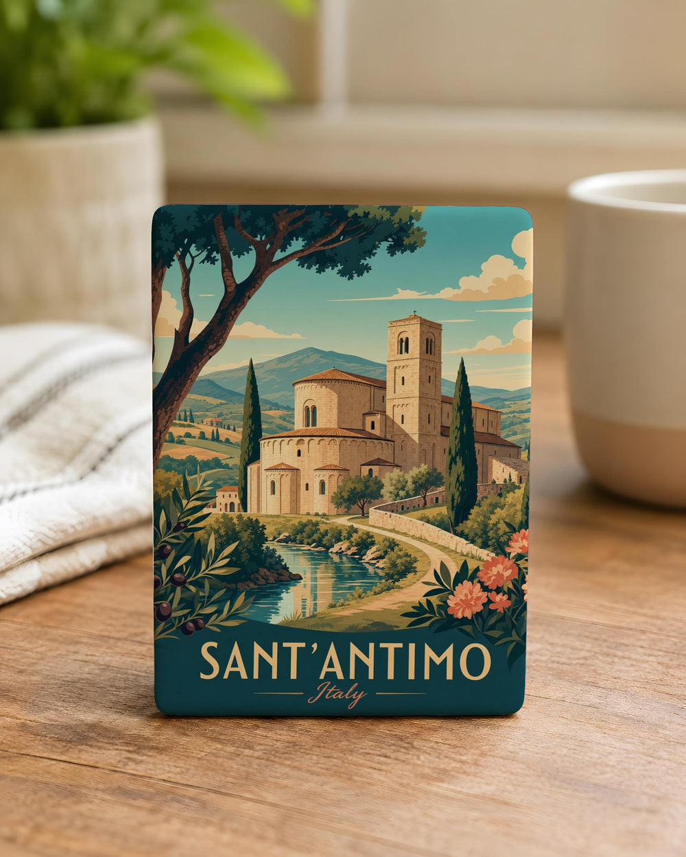 Abbey of Sant’Antimo Fridge Magnet, Tuscany Italy Romanesque Monastery Landmark Souvenir Magnet, Travel Gift Kitchen Decor