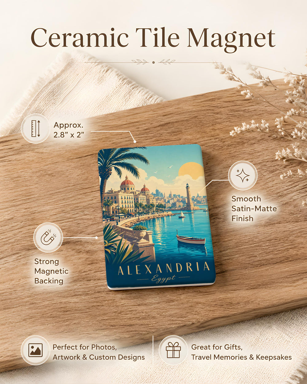 Alexandria Egypt Fridge Magnet, Alexandria Landmark Souvenir Magnet, Egypt Travel Gift Magnet, Mediterranean City Magnet