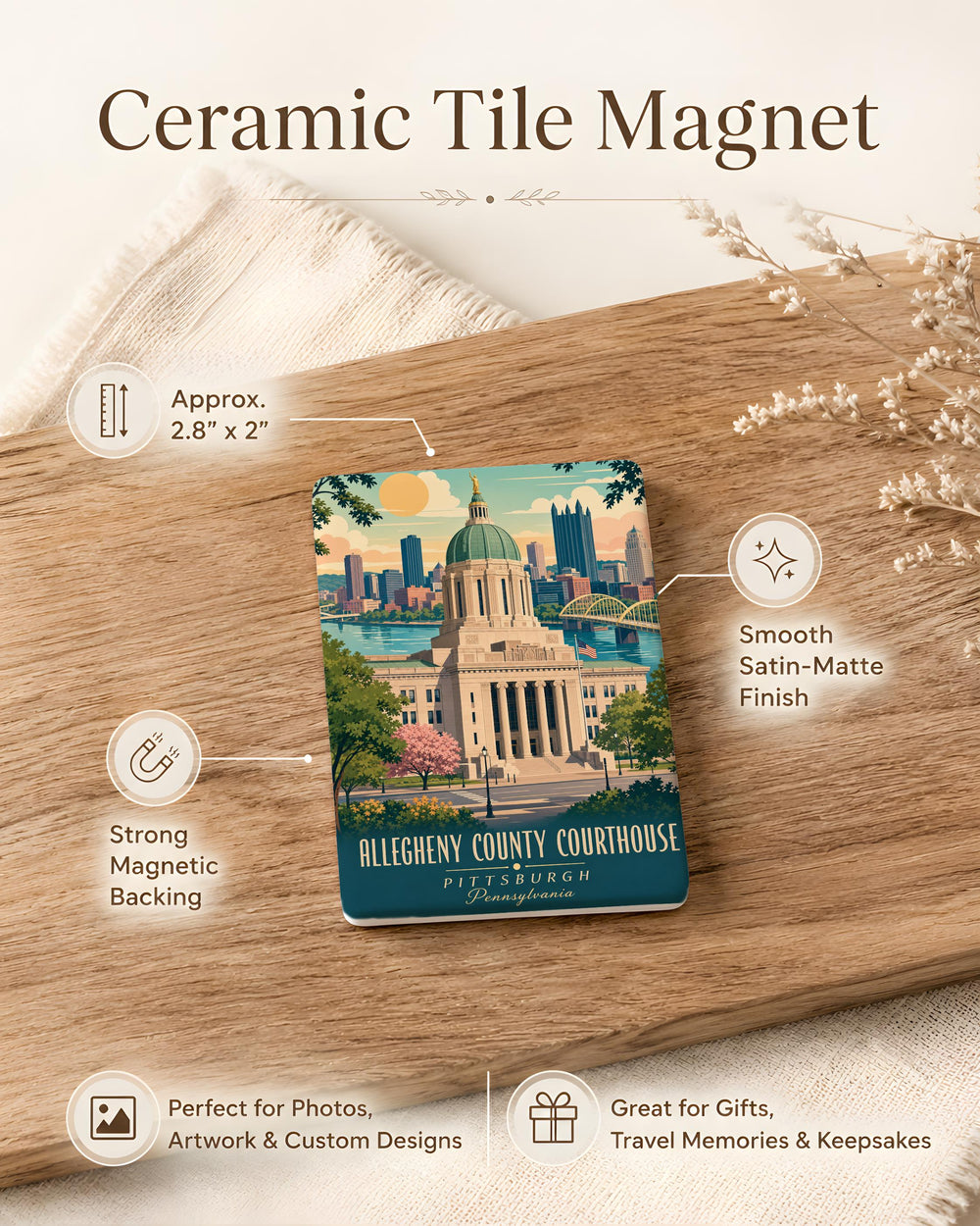 Allegheny County Courthouse Fridge Magnet, Pittsburgh Pennsylvania Landmark Souvenir Magnet, Historic Courthouse Gift for Travelers