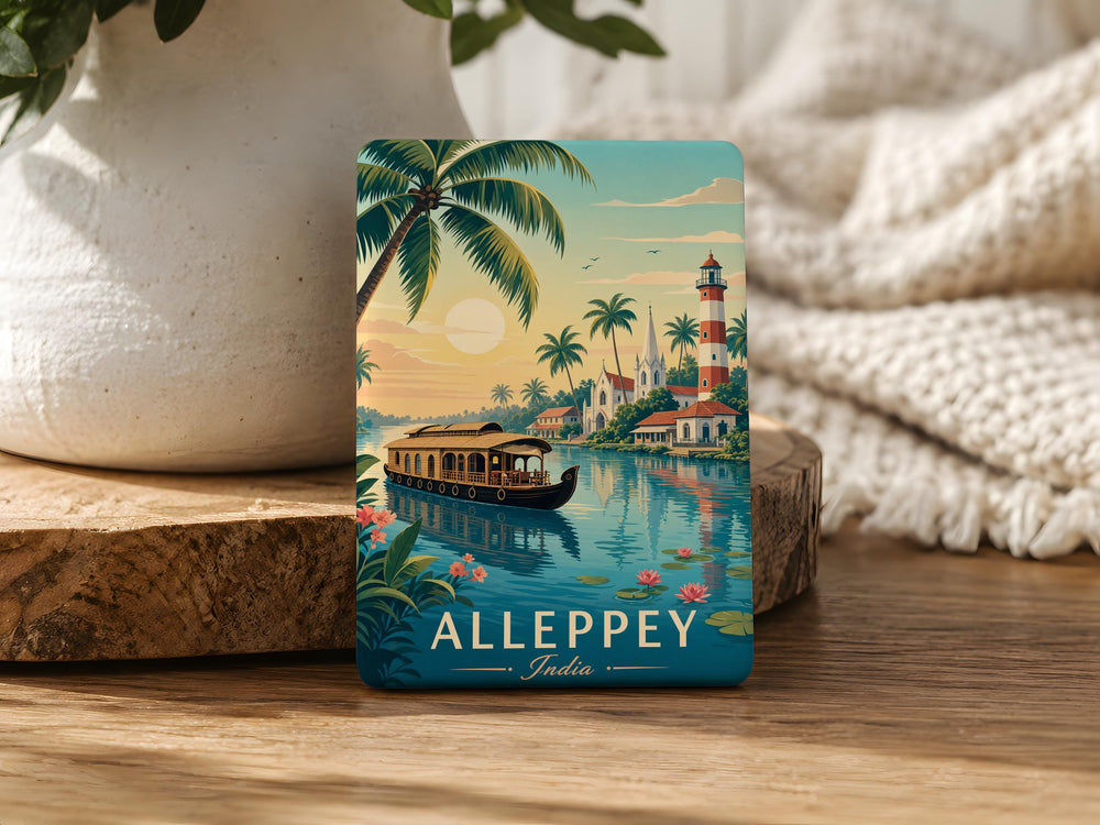 Alleppey India Fridge Magnet, Kerala Backwaters Souvenir, Alappuzha Houseboat Travel Gift, India Vacation Keepsake Magnet