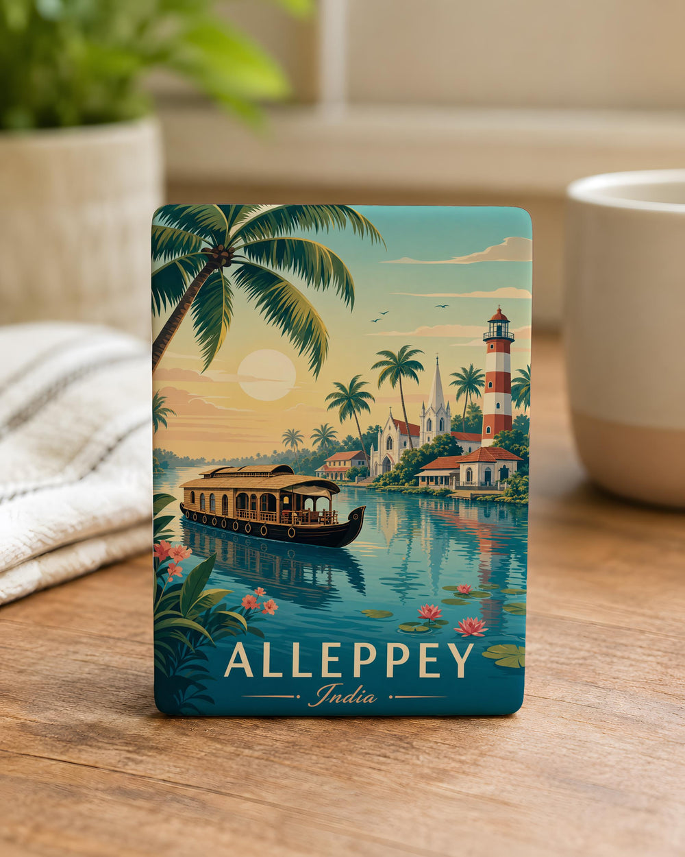 Alleppey India Fridge Magnet, Kerala Backwaters Souvenir, Alappuzha Houseboat Travel Gift, India Vacation Keepsake Magnet
