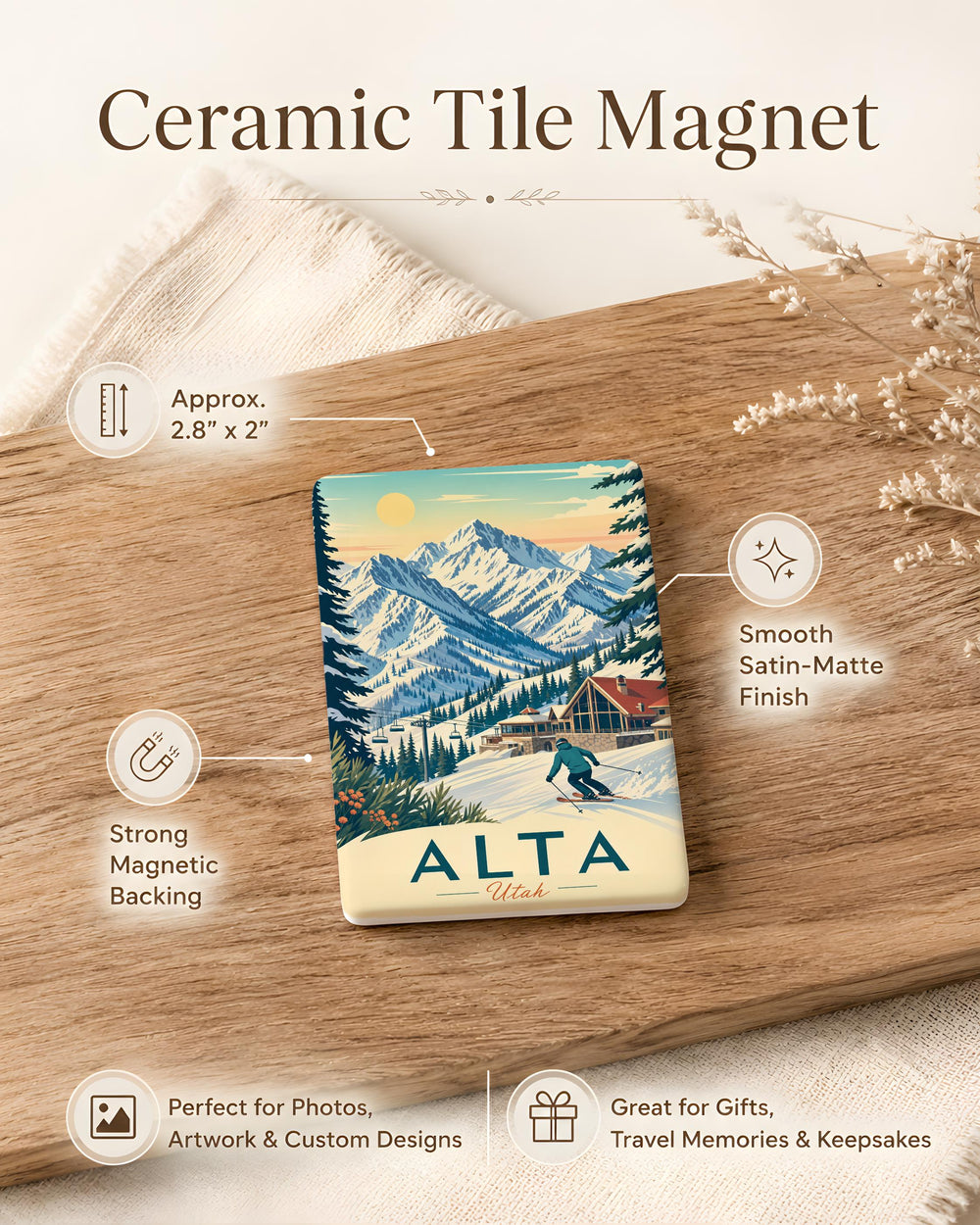 Alta Utah Fridge Magnet, Alta UT Souvenir Magnet, Ski Resort Mountain Town Travel Keepsake Magnet