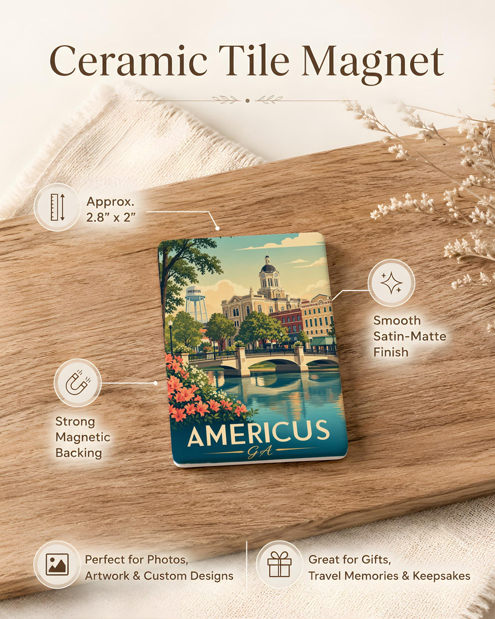 Americus GA Fridge Magnet, Americus Georgia Souvenir Magnet, Hometown Travel Keepsake, City Landmark Gift