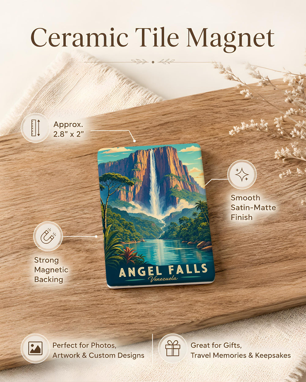 Angel Falls Venezuela Fridge Magnet, Canaima National Park Waterfall Souvenir, South America Travel Keepsake Magnet