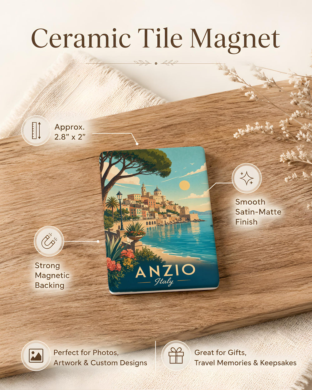 Anzio Italy Fridge Magnet, Anzio Travel Souvenir, Italy Coastal Town Keepsake, Lazio Italy Vacation Gift, Anzio Landmark Magnet