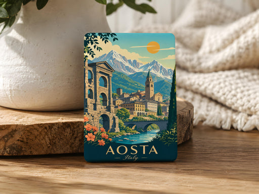 Aosta Italy Fridge Magnet, Aosta Valley Souvenir Magnet, Italy Travel Keepsake, Alpine Town Landmark Magnet, Gift for Travelers