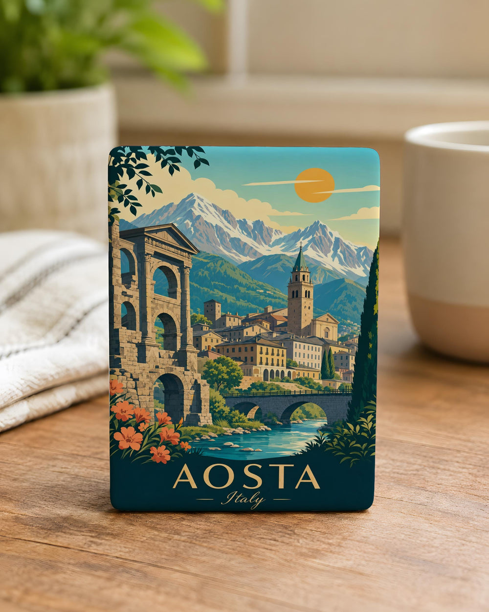 Aosta Italy Fridge Magnet, Aosta Valley Souvenir Magnet, Italy Travel Keepsake, Alpine Town Landmark Magnet, Gift for Travelers