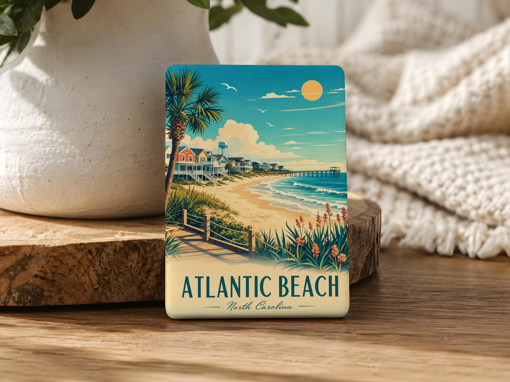 Atlantic Beach NC Fridge Magnet, North Carolina Coastal Souvenir, Beach Town Travel Keepsake, Outer Banks Gift