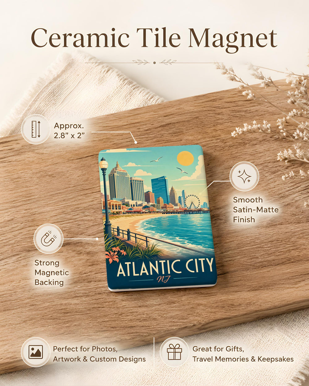 Atlantic City NJ Fridge Magnet, Atlantic City Boardwalk Souvenir, New Jersey Travel Gift, Jersey Shore Vacation Keepsake